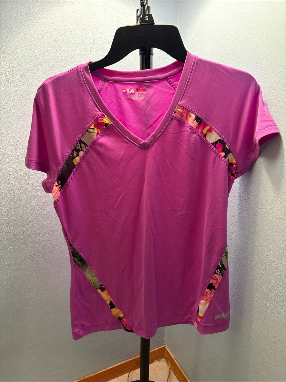 2 Fila Women's Bright Pink and gray Short-Sleeve V-Neck Athletic Tees size M & L